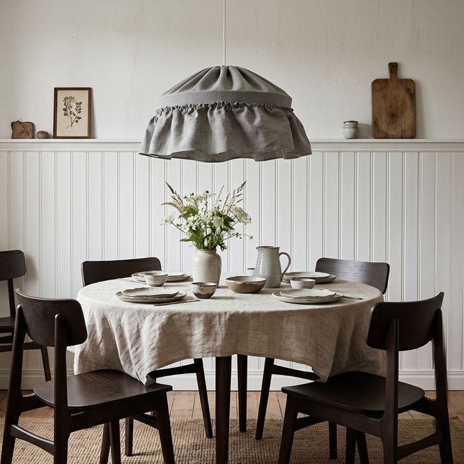 Lampa lniana wisząca szara rustykalna Carolin